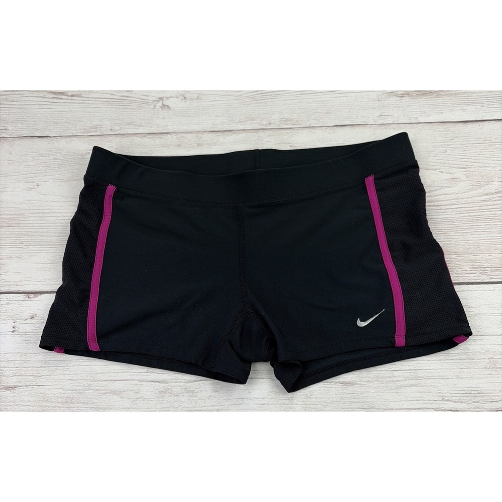 Nike Dri Fit Women's M Black Pink Athletic Running Shorts Spandex Compression